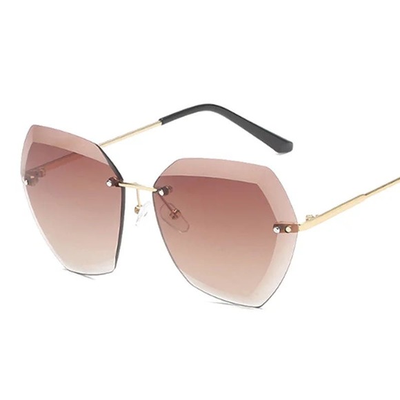 Luxury Rimless Sunglasses With Gradient Lenses For Women in Double Brown NWT - Picture 2 of 4